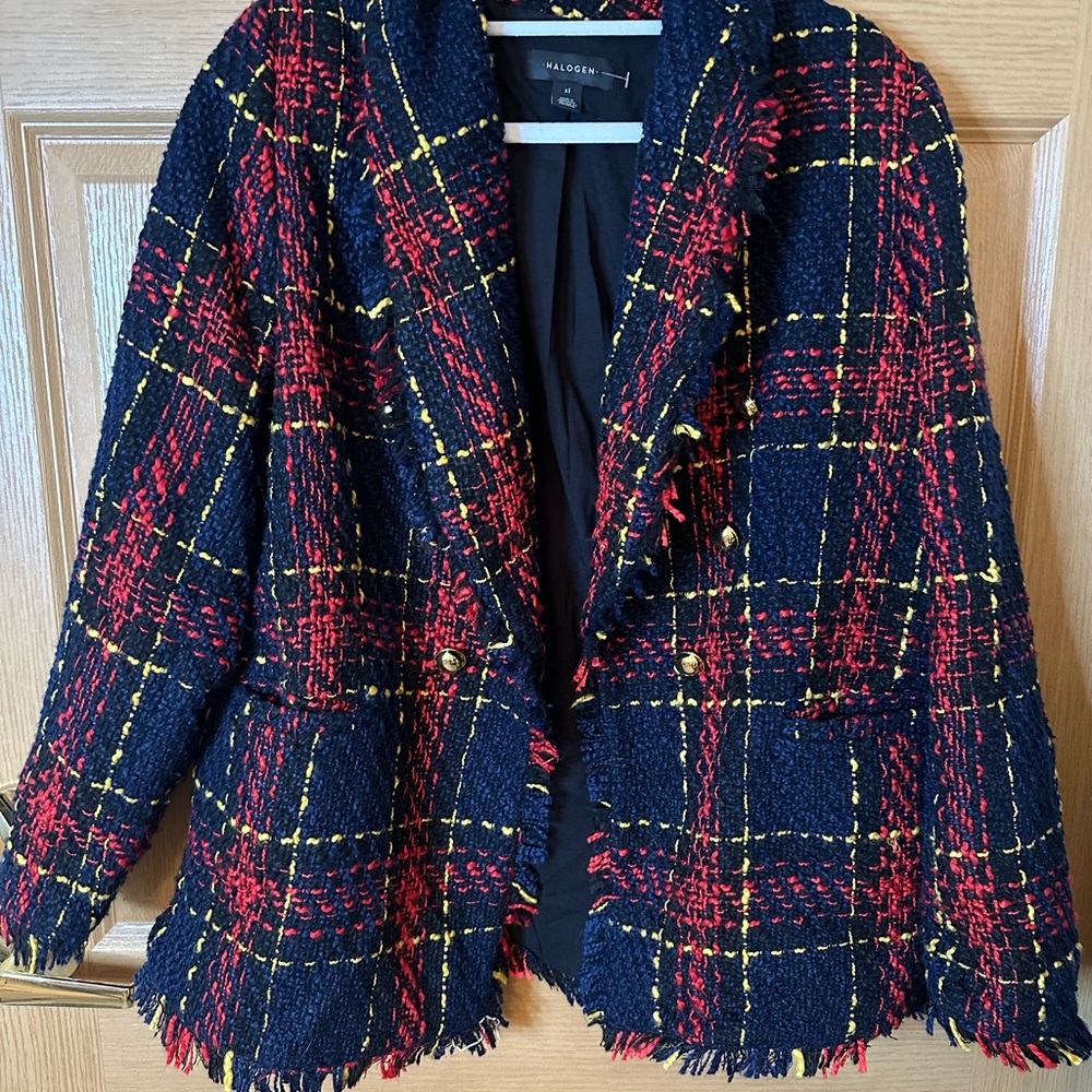 Halogen Red and Yellow Tweed Plaid Blazer